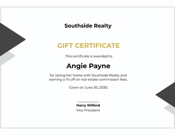 Free Real Estate Agents Gift Certificate Template to Edit Online
