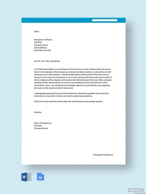 Request Letter for Annual Bonus
