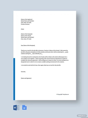 Teaching job Acceptance Letter Template