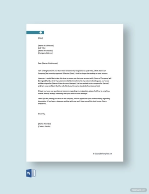 Thank You Letter After Resignation To Customer