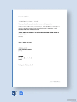 Wedding Welcome Letter