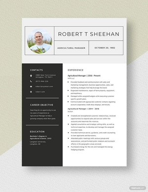 Agricultural Manager Resume