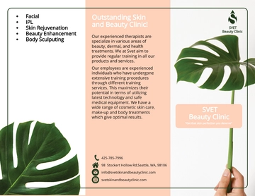 Free Skin Beauty Clinic Tri-Fold Brochure Template to Edit Online