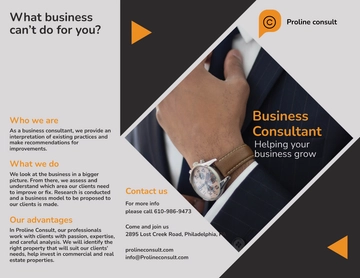 Free Business Consultant Tri-Fold Brochure Template to Edit Online