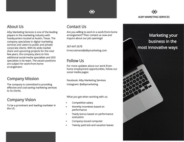 Free Tri-Fold Sample Work From Home Brochure Template to Edit Online