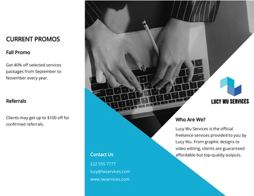 Free Simple Tri-Fold Freelancer Brochure Template to Edit Online