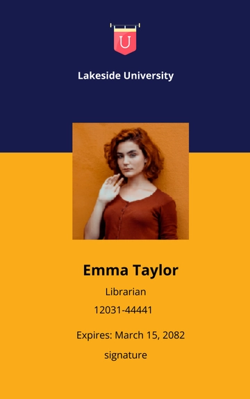 Free University Librarian ID Card Template to Edit Online