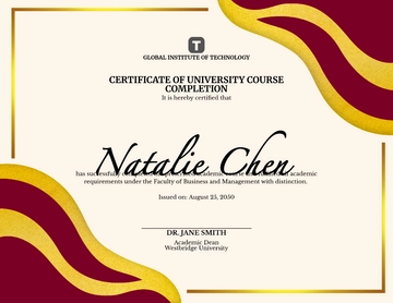 Free University Course Completion Certificate Template to Edit Online | Template.net