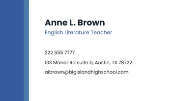 Free Sample School Business Card Template to Edit Online
