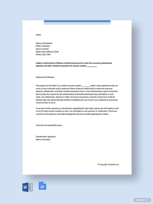 Delegation Letter for Bank Template