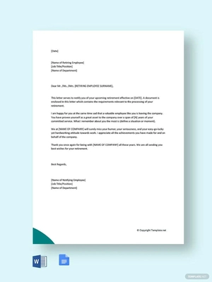 Notice of Retirement Letter to Employee
