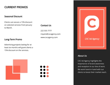 Free Tri-fold Creative Advertising Agency Brochure Template to Edit Online