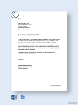 Request Letter to Company for Bonus