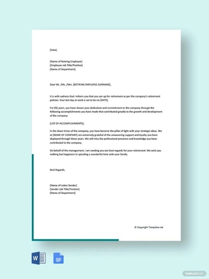 Retirement Letter to Employee From Employer