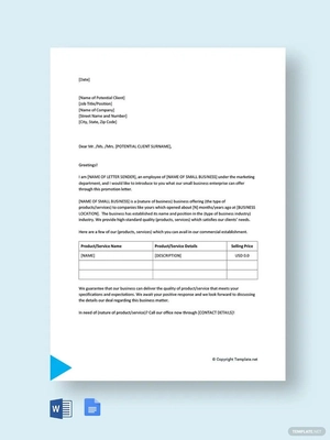 Small Business Promotion Letter