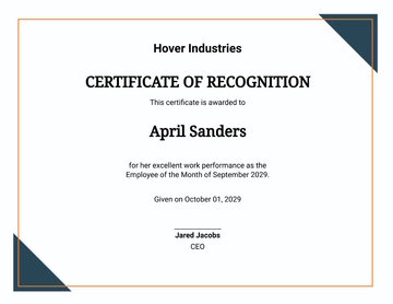 Free Employee of the Month Certificate of Recognition Template to Edit Online