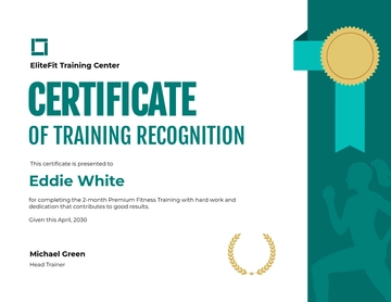 Free Training Recognition Certificate Template to Edit Online