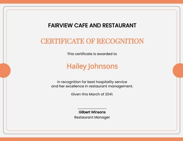 Free Restaurant Management Certificate Template to Edit Online