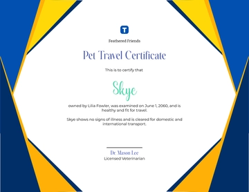 Free Pet travel certificate Template to Edit Online