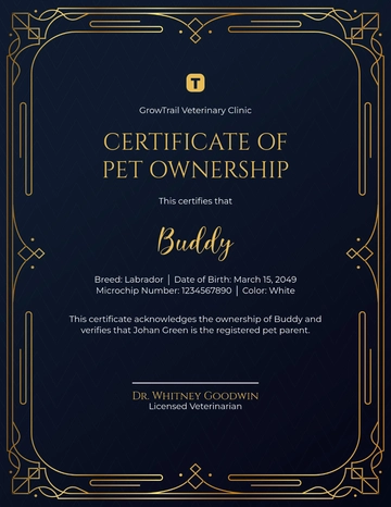 Free Certificate of Pet Ownership Template to Edit Online