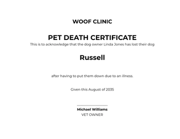 Free Pet Death Certificate Template to Edit Online