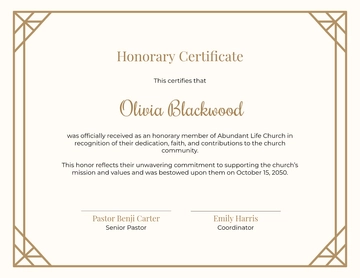 Free Honorary church member certificate Template to Edit Online | Template.net