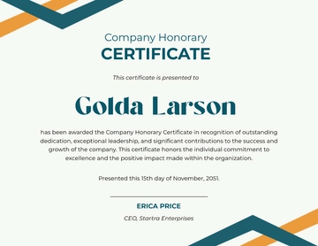 Free Company Honorary Certificate Template to Edit Online