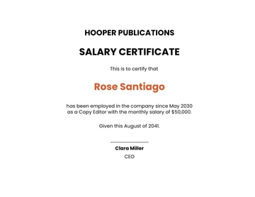 Free Company Salary Certificate Template to Edit Online