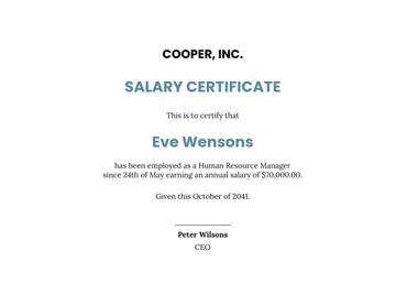 Free Annual salary certificate Template to Edit Online