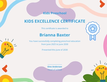 Free Kids Excellence Certificate Template to Edit Online