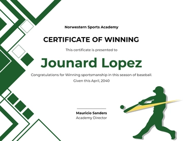 Free Sports Winning Congratulation Certificate Template to Edit Online