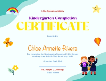 Free Kindergarten Completion Certificate Template to Edit Online