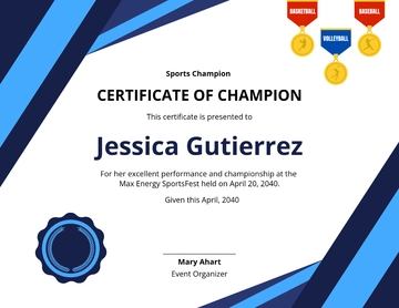 Free Sports Champion Certificate Template to Edit Online