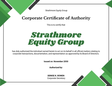 Free Corporate Certificate Of Authority Template to Edit Online | Template.net