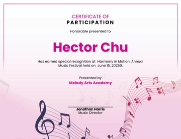 Free Music Participation Certificate Template to Edit Online