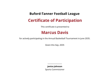 Free Basketball Participation Certification Template to Edit Online