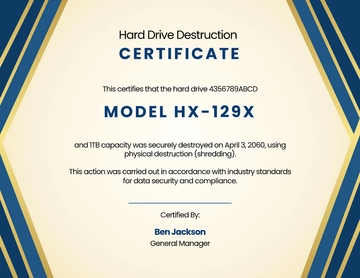 Free Hard Drive Destruction Certificate Template to Edit Online