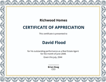 Free Real Estate Agency Certificate Template to Edit Online