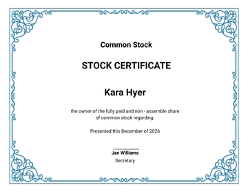 Free Stock Certificate Sample Template to Edit Online