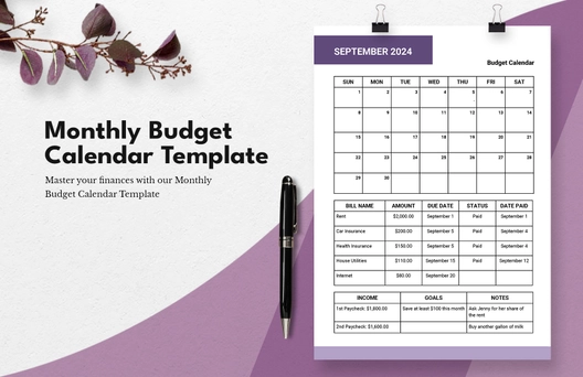 Monthly Budget Calendar Template
