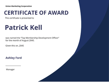Free Membership Development Award Certificate Template to Edit Online