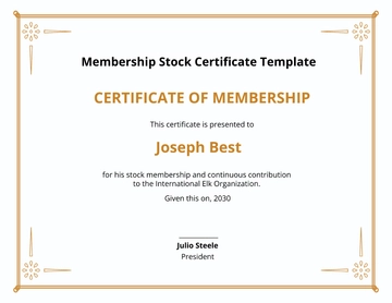 Free Membership Stock Certificate Template to Edit Online