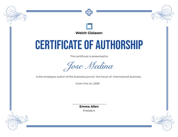 Free Employee Authorship Certificate Template to Edit Online