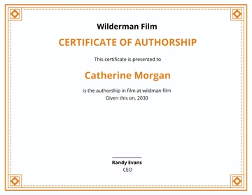 Free Certificate Of Authorship Film Template to Edit Online