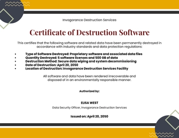 Free Certificate of Destruction Software Template to Edit Online