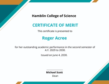 Free Sample Merit Award Certificate Template to Edit Online