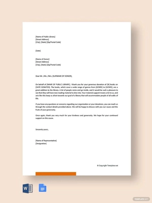 Acknowledgement Letter for Book Donation Template