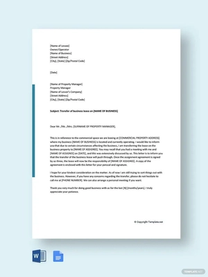 Business Lease Transfer Letter Template