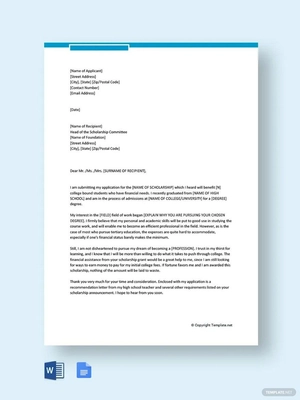Scholarship Application Letter Financial Need