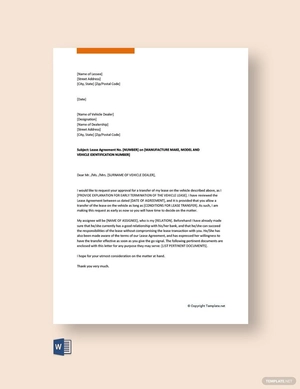 Vehicle Lease Transfer Letter